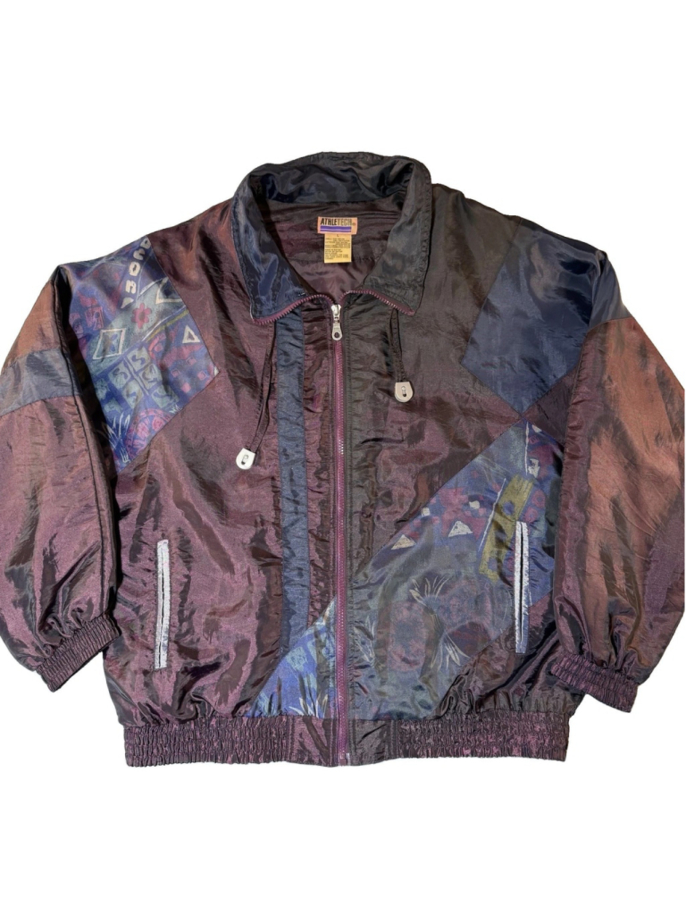 Vintage Windbreaker Jacket Size L Metallic Purple Colorblock Full Zip Retro 90s